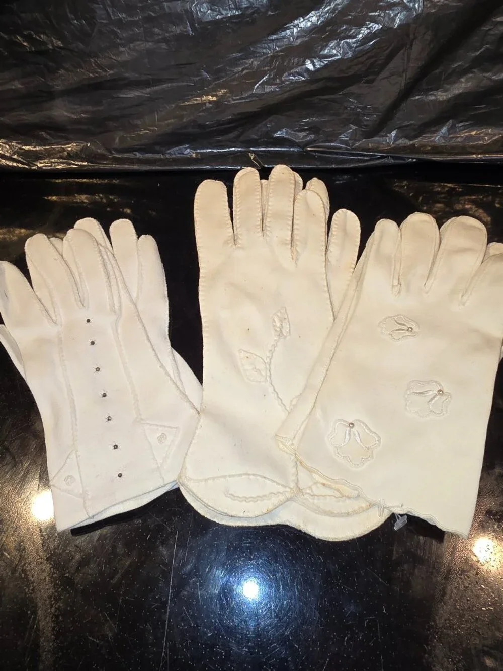 Gloves Women's Lot of 3 Ivory Small Large Embellished Floral Beaded Vintage MCM